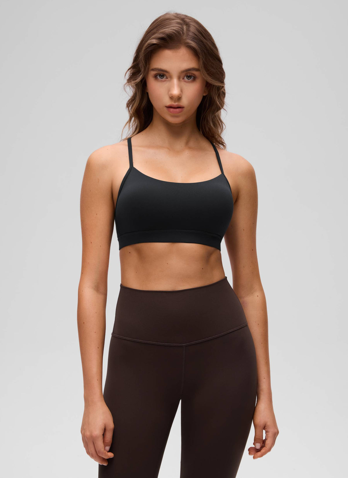 CRZ YOGA Women's Yoga Light Support Butterluxe Sports Bra Y back Black @model_info:Kriss