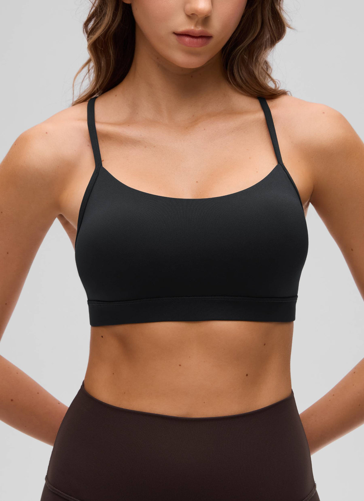 CRZ YOGA Women's Yoga Light Support Butterluxe Sports Bra Y back Black @model_info:Kriss