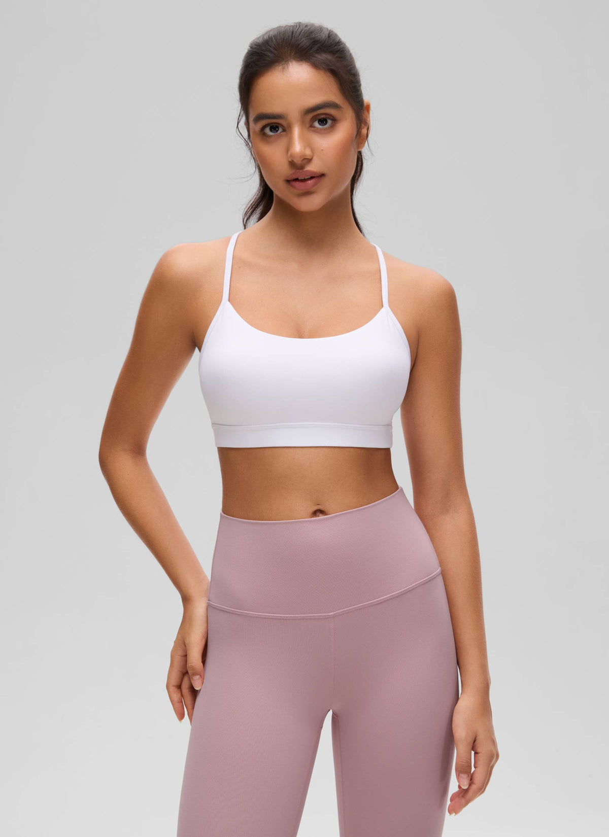 CRZ YOGA Women's Yoga Light Support Butterluxe Sports Bra Y back White @model_info:Liss