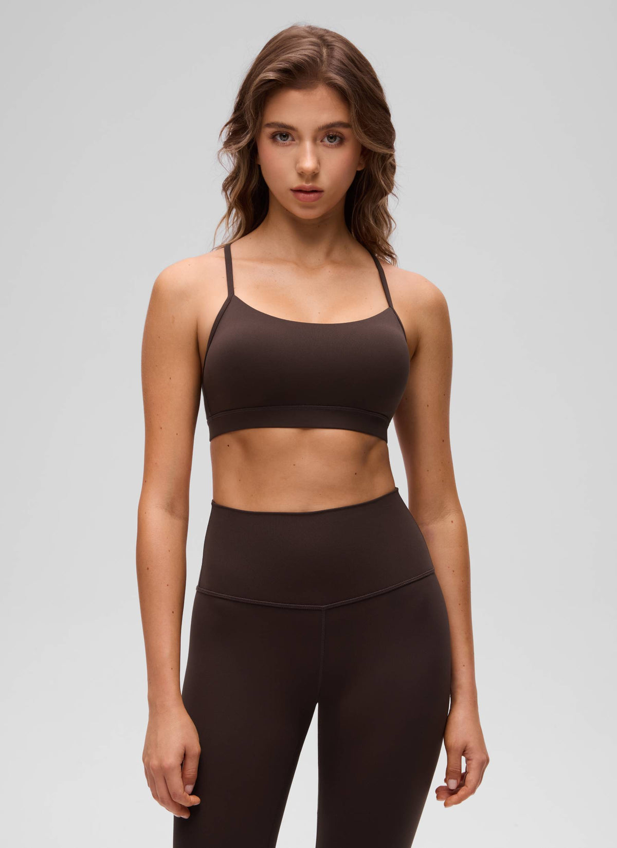 CRZ YOGA Women's Yoga Light Support Butterluxe Sports Bra Y back Hot Fudge Brown @model_info:Kriss