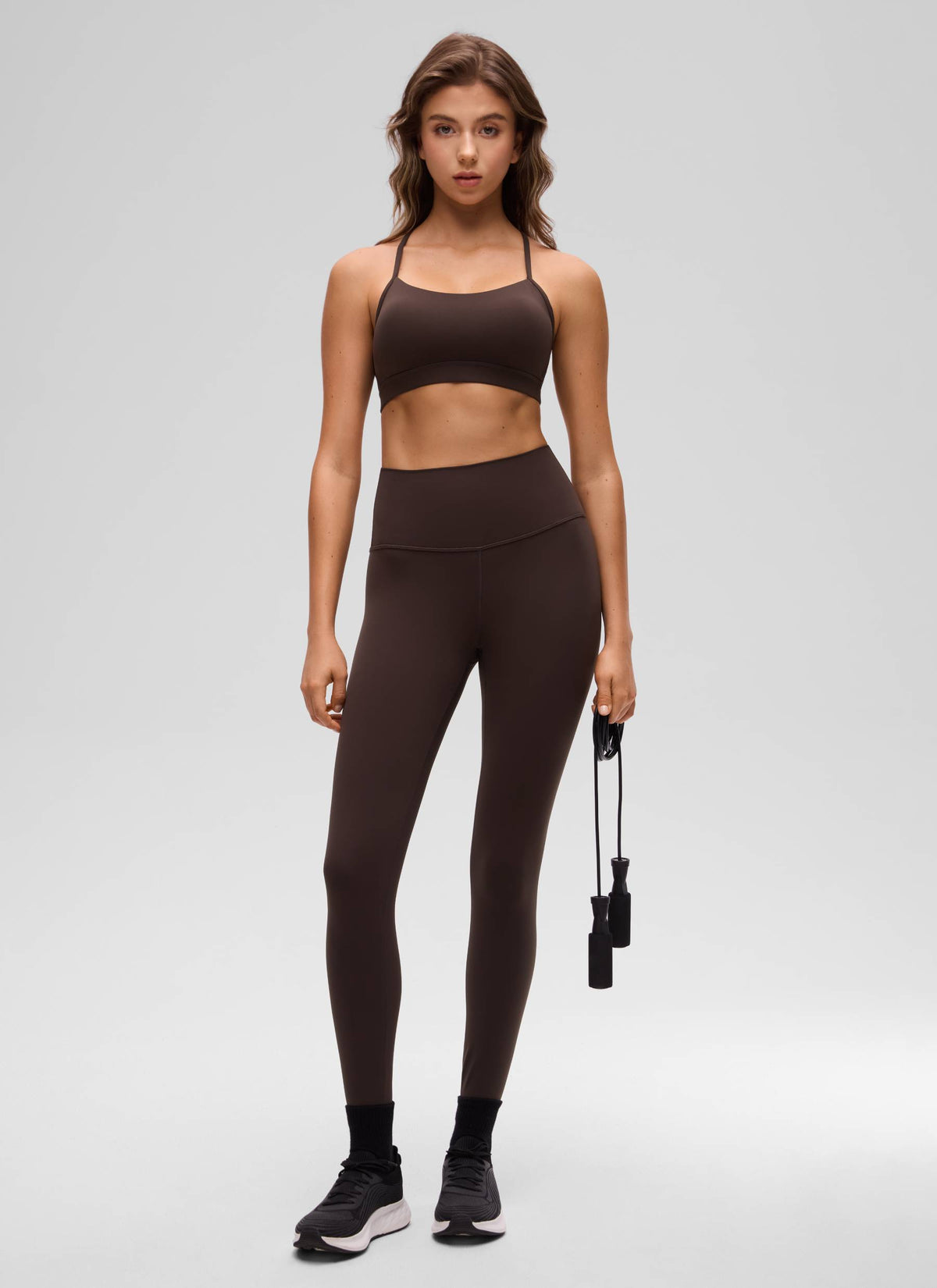 CRZ YOGA Women's Yoga Light Support Butterluxe Sports Bra Y back Hot Fudge Brown @model_info:Kriss