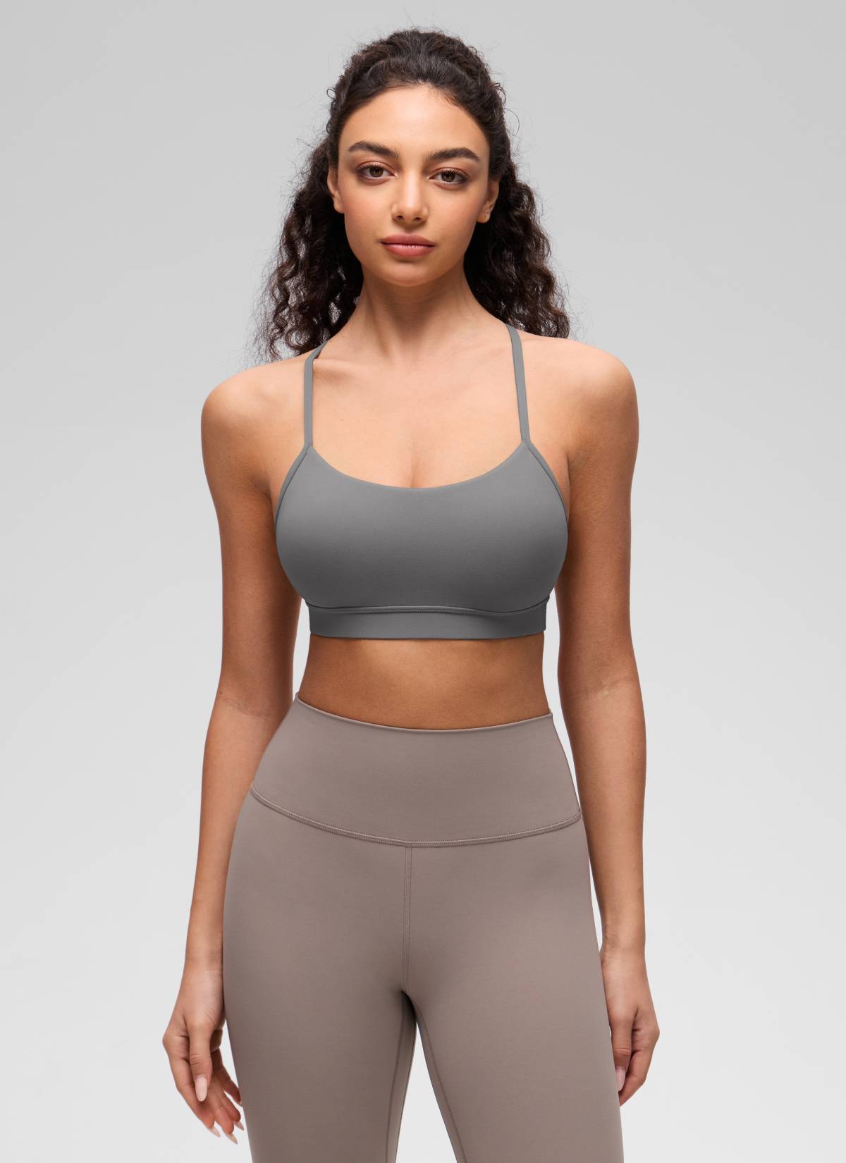 CRZ YOGA Women's Yoga Light Support Butterluxe Sports Bra Y back Ash Grey @model_info:Anano