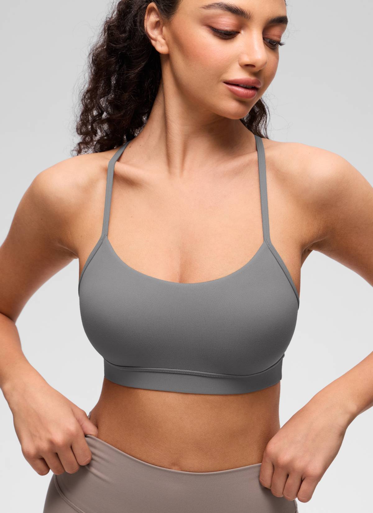 CRZ YOGA Women's Yoga Light Support Butterluxe Sports Bra Y back Ash Grey @model_info:Anano