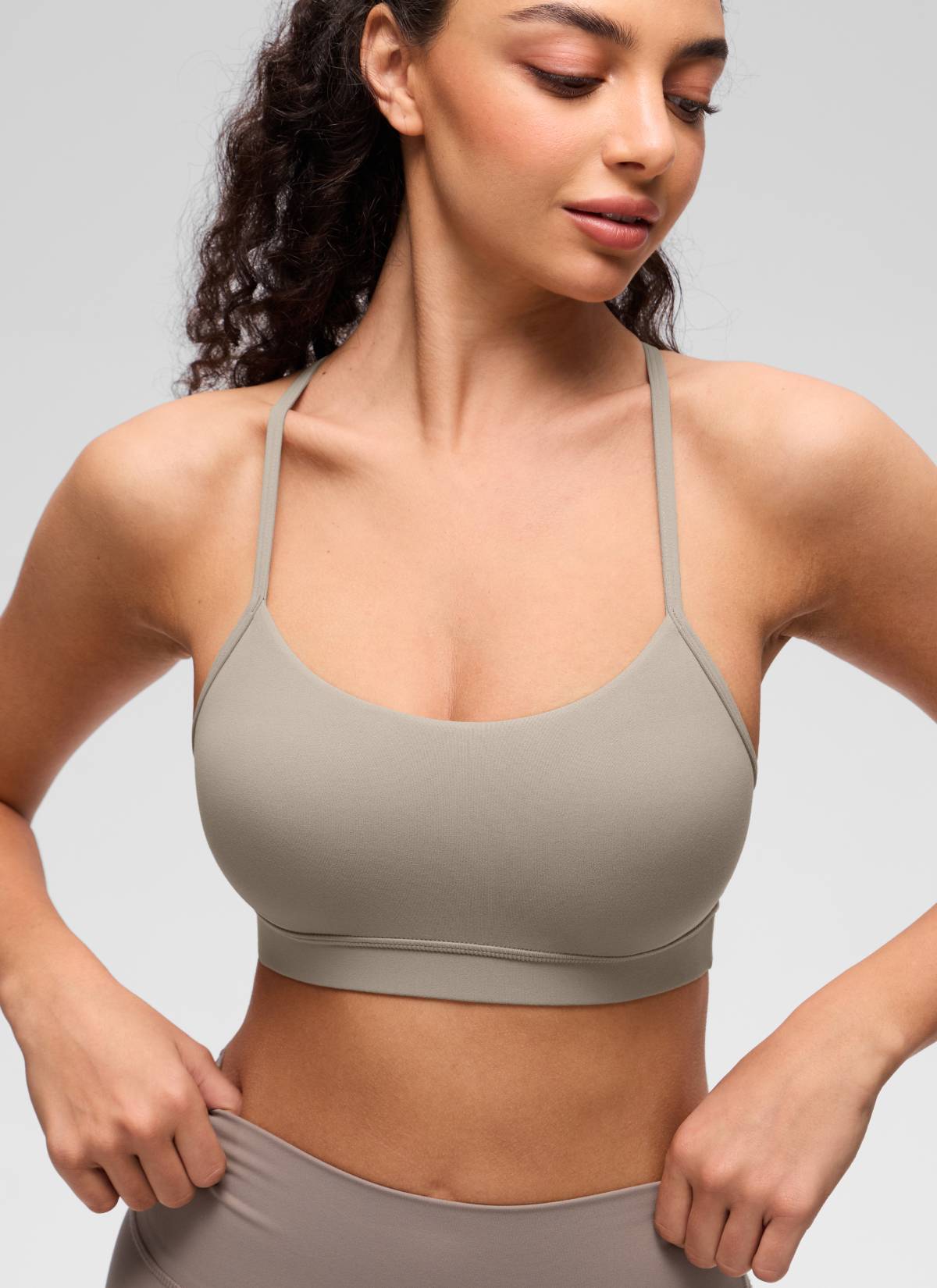 CRZ YOGA Women's Yoga Light Support Butterluxe Sports Bra Y back Warm Ash Grey @model_info:Anano