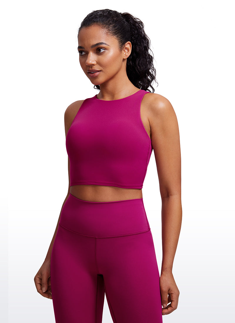 CRZ YOGA  Women's Yoga Low Support Butterluxe Tank High Neck Racerback Magenta Purple @model_info:Amanda