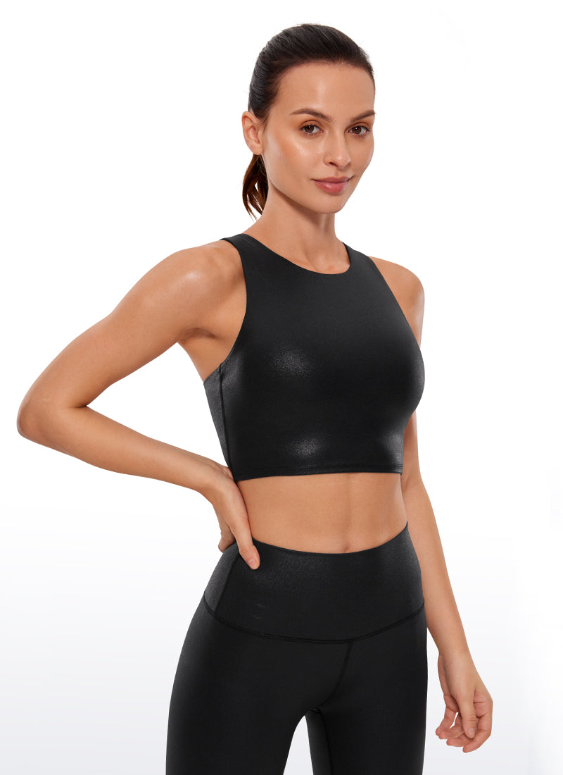 CRZ YOGA  Women's Yoga Low Support Butterluxe Tank High Neck Racerback Black Classic Leather @model_info:B