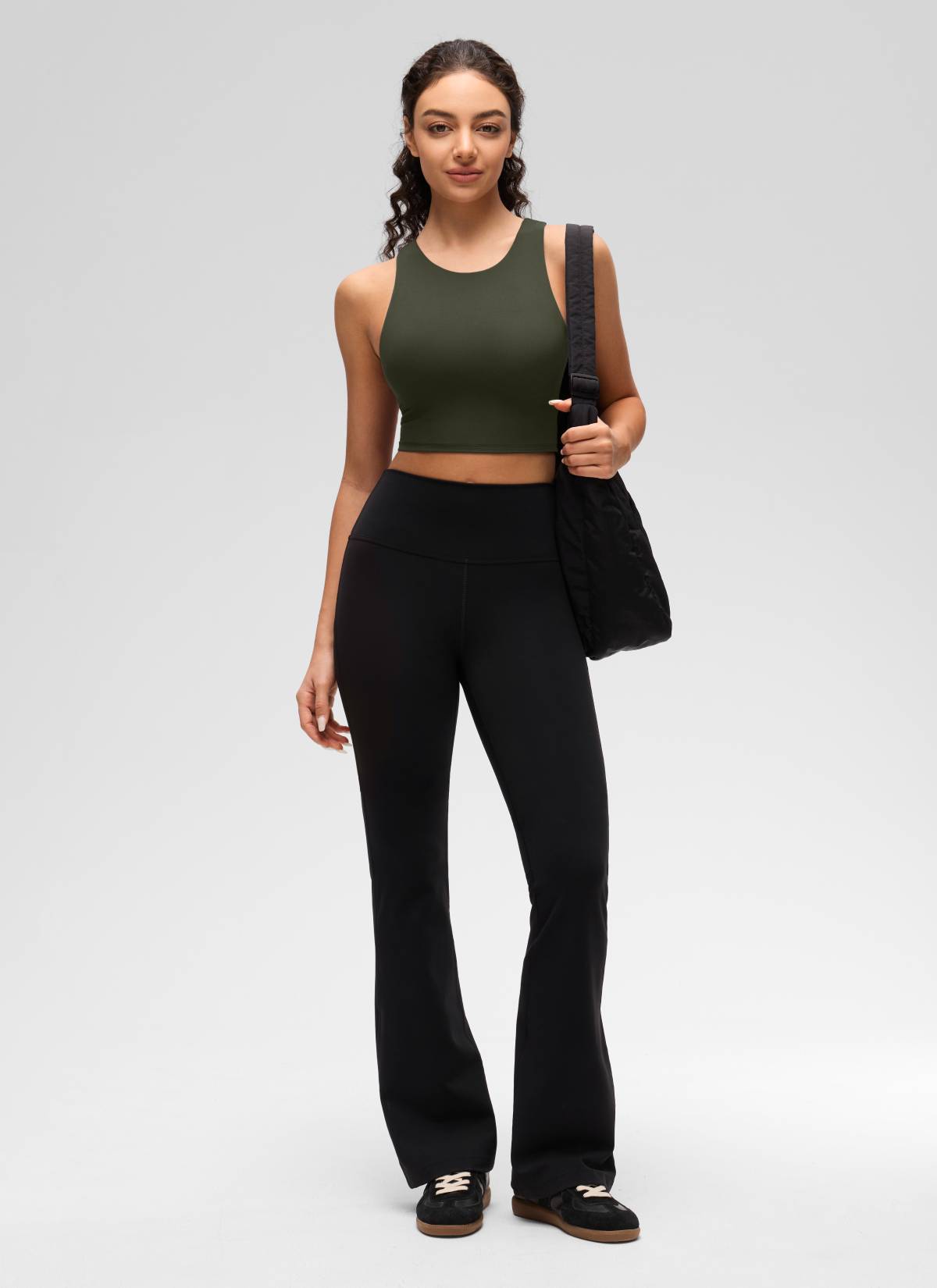 CRZ YOGA  Women's Yoga Low Support Butterluxe Tank High Neck Racerback Olive Green @model_info:Anano