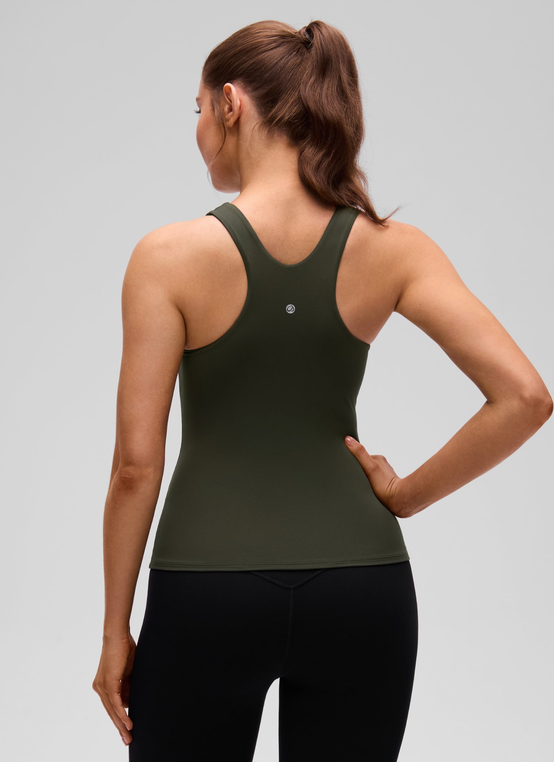 CRZ YOGA Women's Butterluxe Built-in Bra High Neck Racerback Tank Olive Green