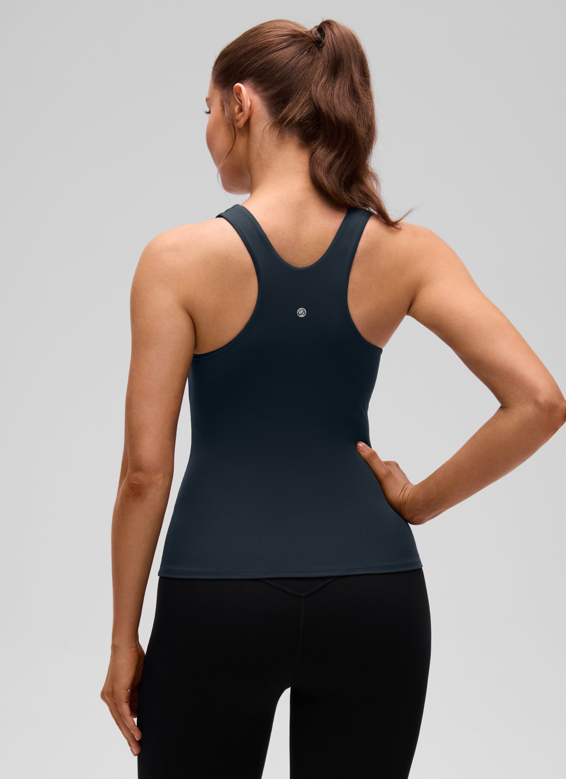 CRZ YOGA Women's Butterluxe Built-in Bra High Neck Racerback Tank True Navy