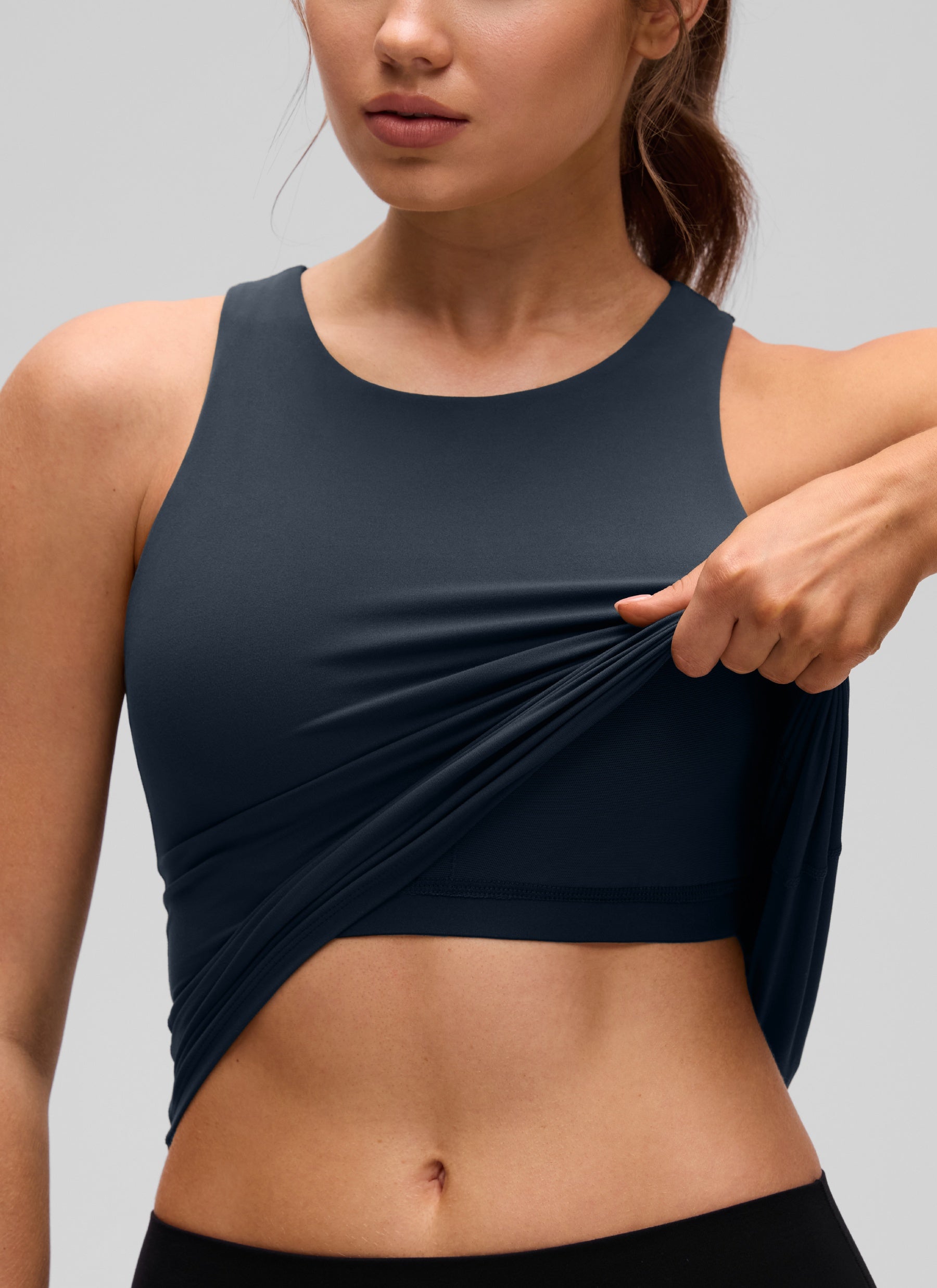 CRZ YOGA Women's Butterluxe Built-in Bra High Neck Racerback Tank True Navy