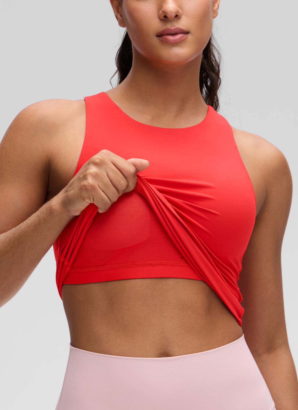 CRZ YOGA Women's Butterluxe Built-in Bra High Neck Racerback Tank Deep Red