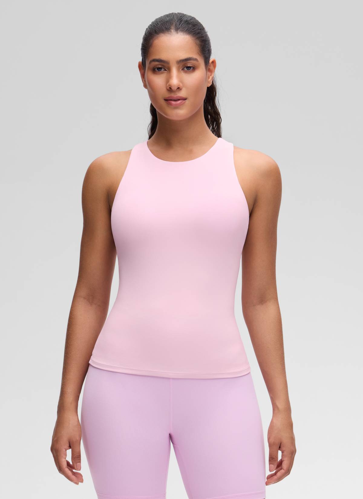 CRZ YOGA Women's Butterluxe Built-in Bra High Neck Racerback Tank Pink Peony