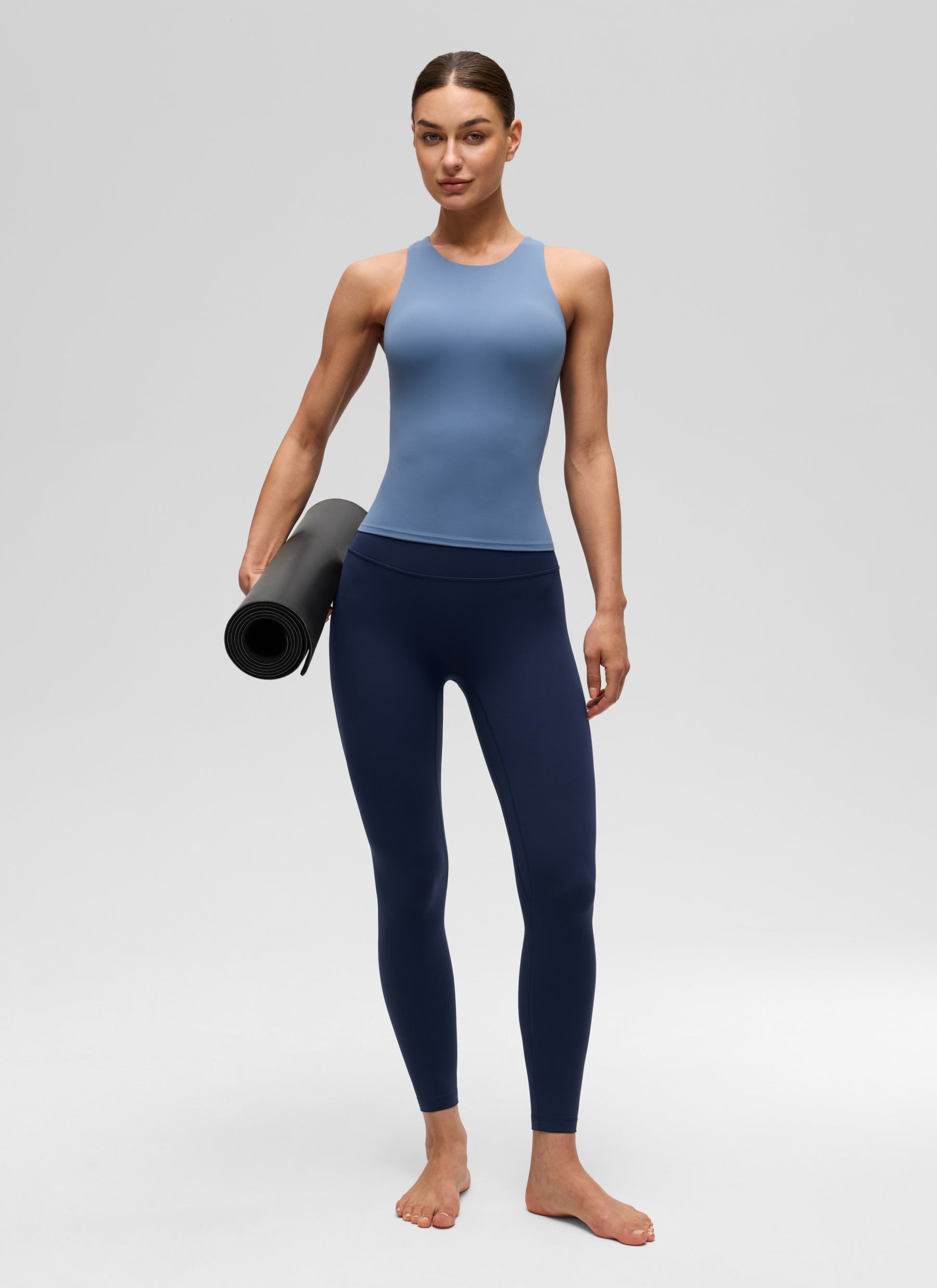 CRZ YOGA Women's Butterluxe Built-in Bra High Neck Racerback Tank Oasis Blue