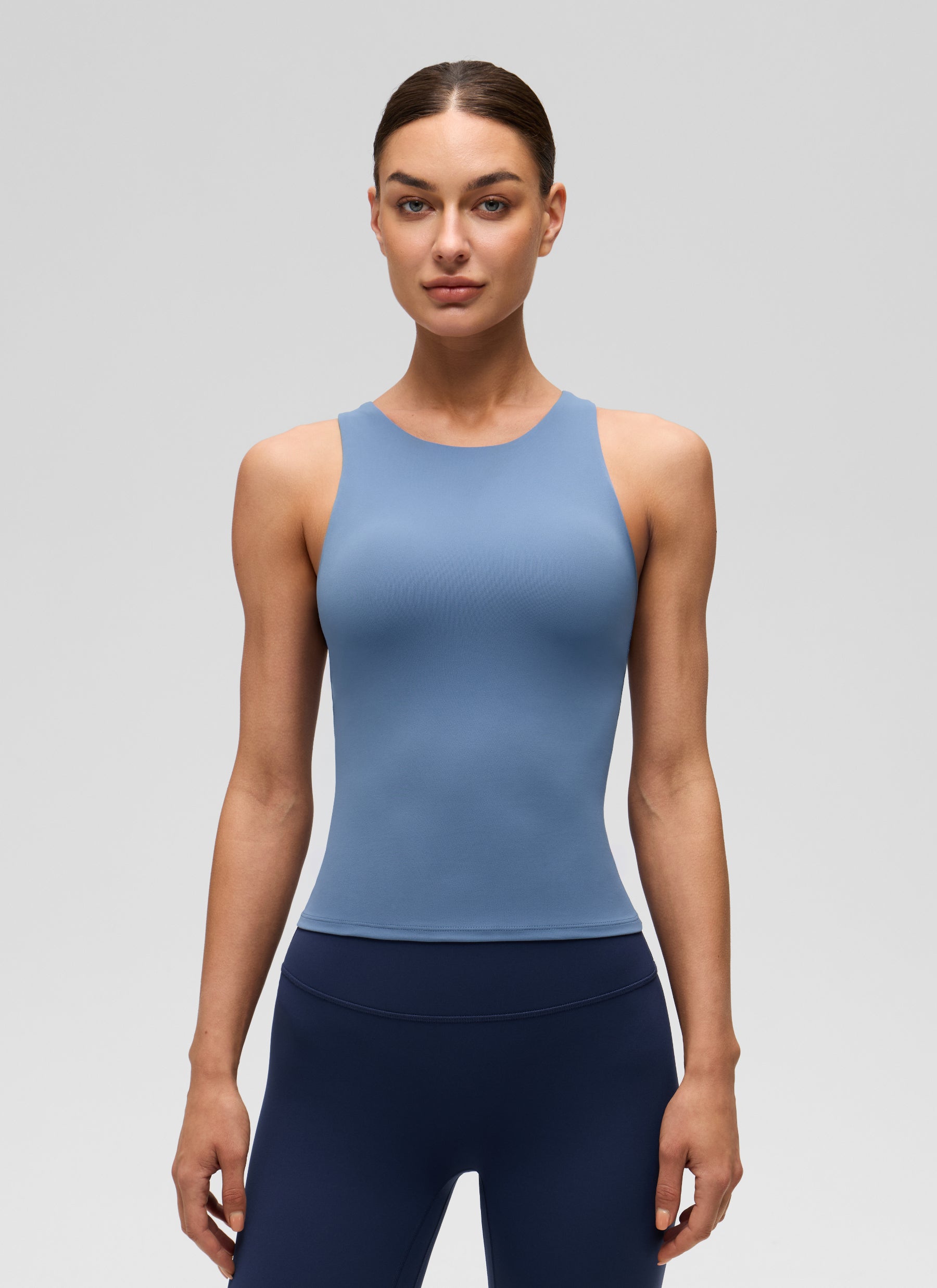 CRZ YOGA Women's Butterluxe Built-in Bra High Neck Racerback Tank Oasis Blue