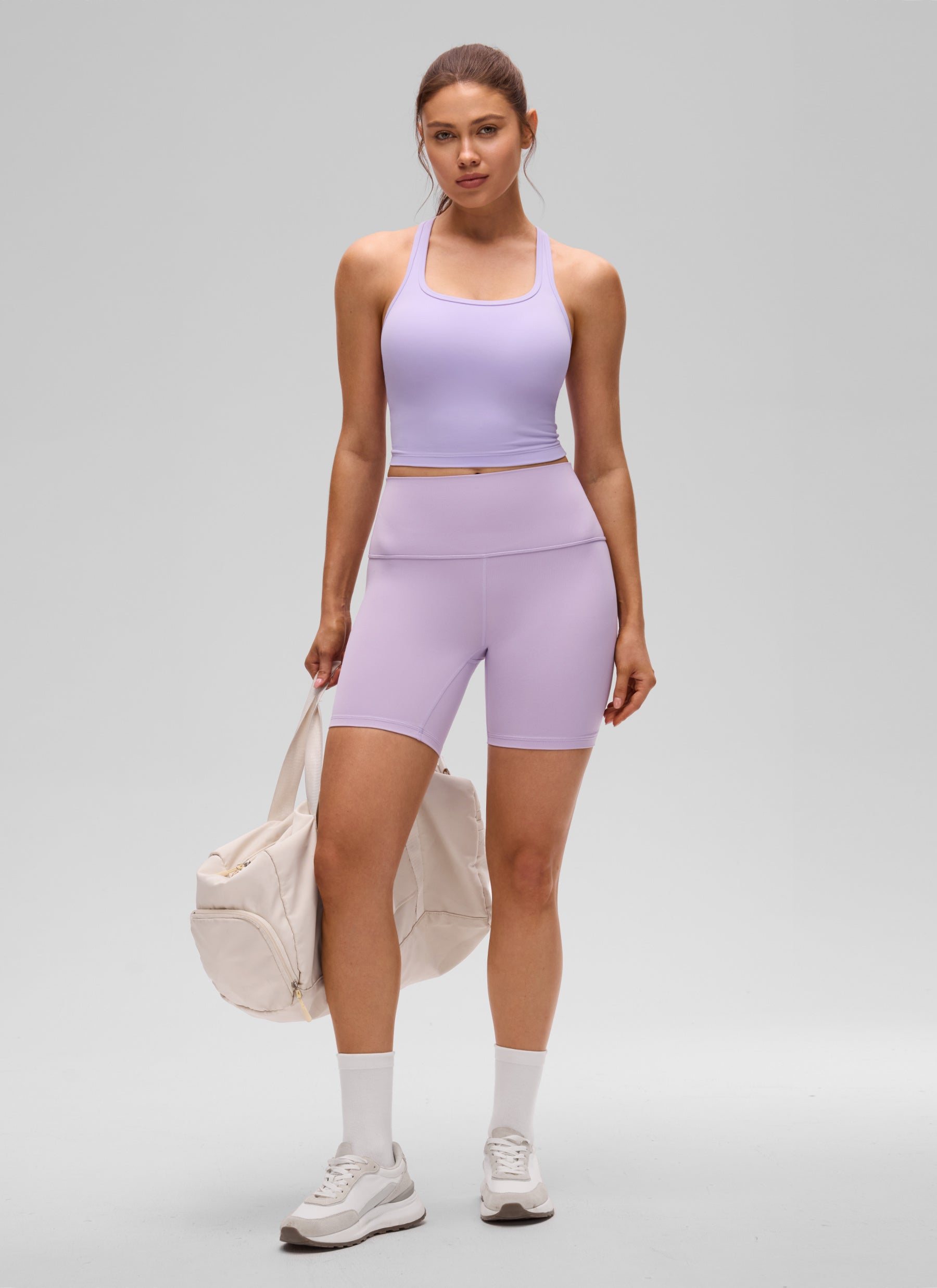 CRZ YOGA Women's Yoga Low support Butterluxe Scoop Neck Bra Y-Back Lavender Frost