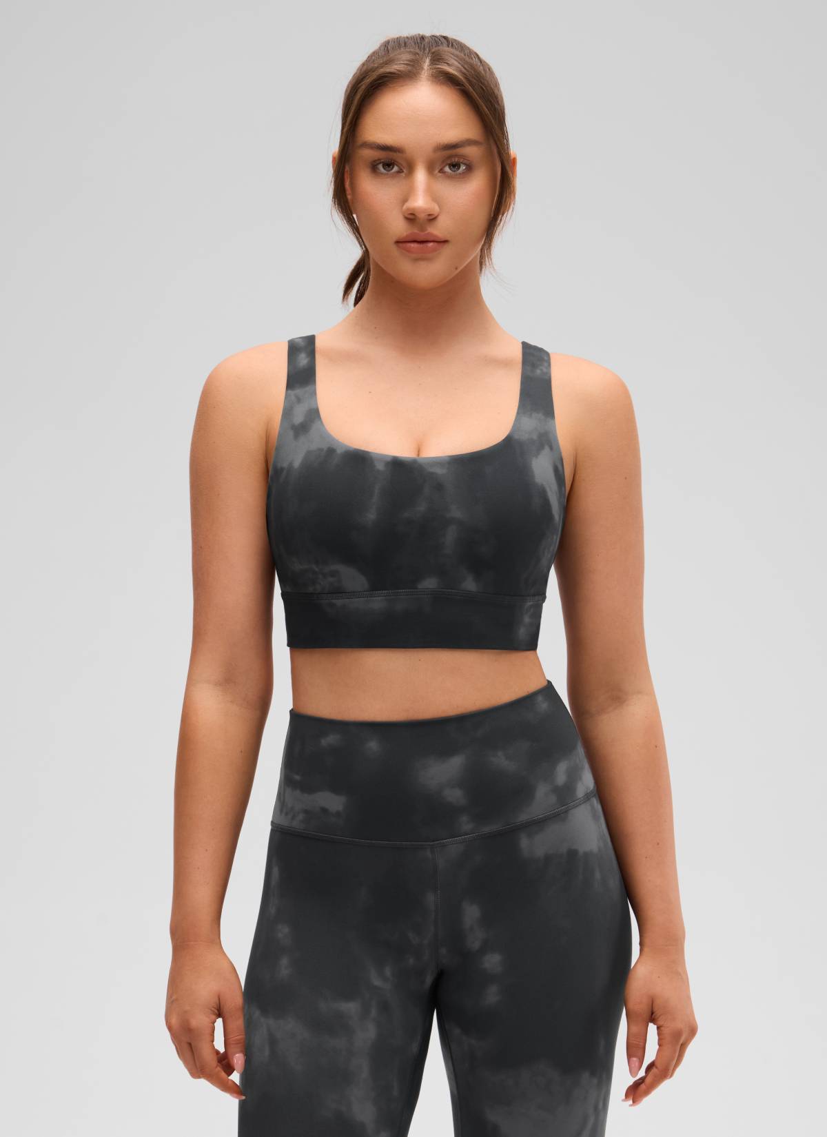 CRZ YOGA Women's Yoga Low Support Butterluxe Sport Bra U Back Longline Grey Tie Dye Flowers