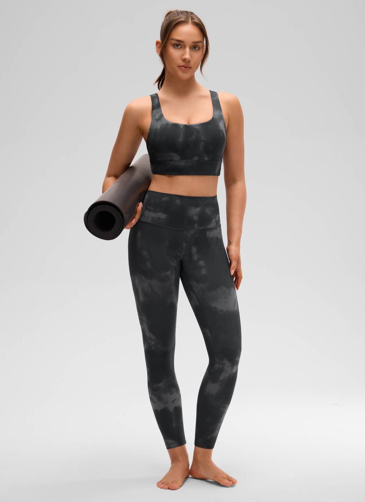 CRZ YOGA Women's Yoga Low Support Butterluxe Sport Bra U Back Longline Grey Tie Dye Flowers