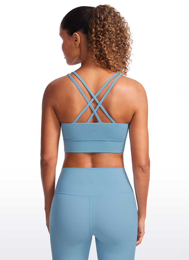 CRZ YOGA Womens Butterluxe Strappy Longline Criss Cross Molded Cup Bra Pure Blue