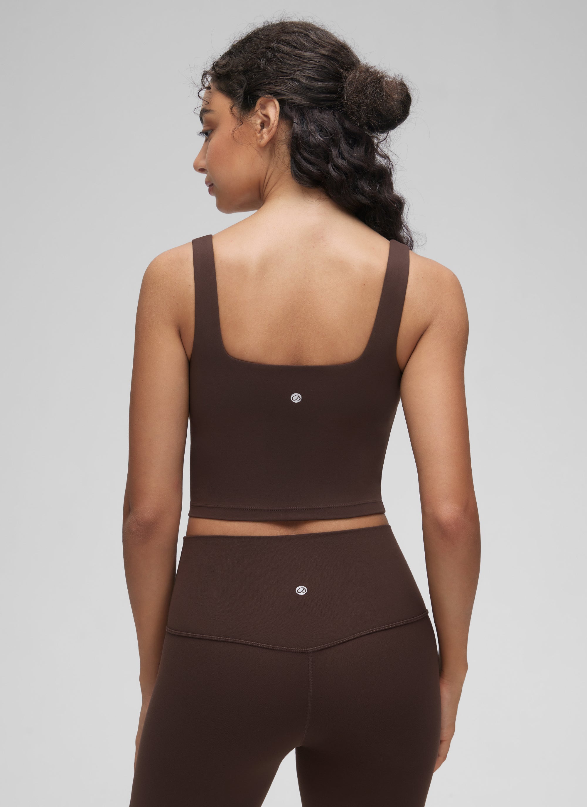 CRZ YOGA Women's Yoga Low Impact Butterluxe Longline Bra Square Neck Hot Fudge Brown