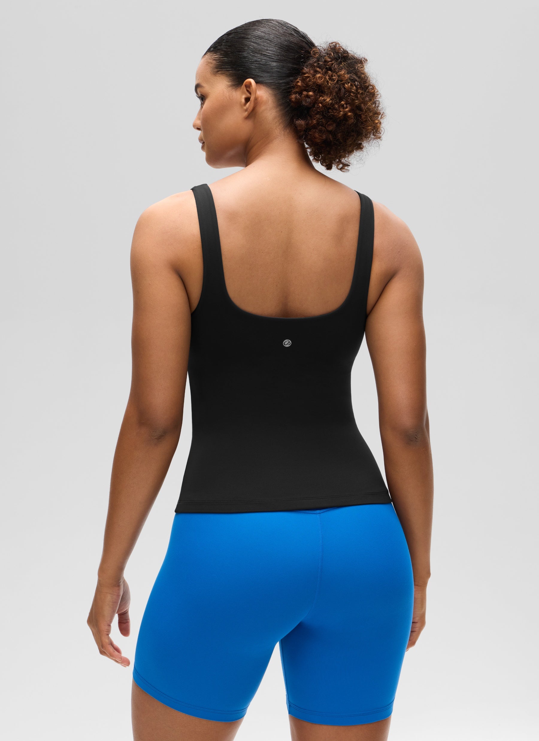 CRZ YOGA Women's SlimFit Tops Butterluxe Built-in Bra U Neck Tanks Black