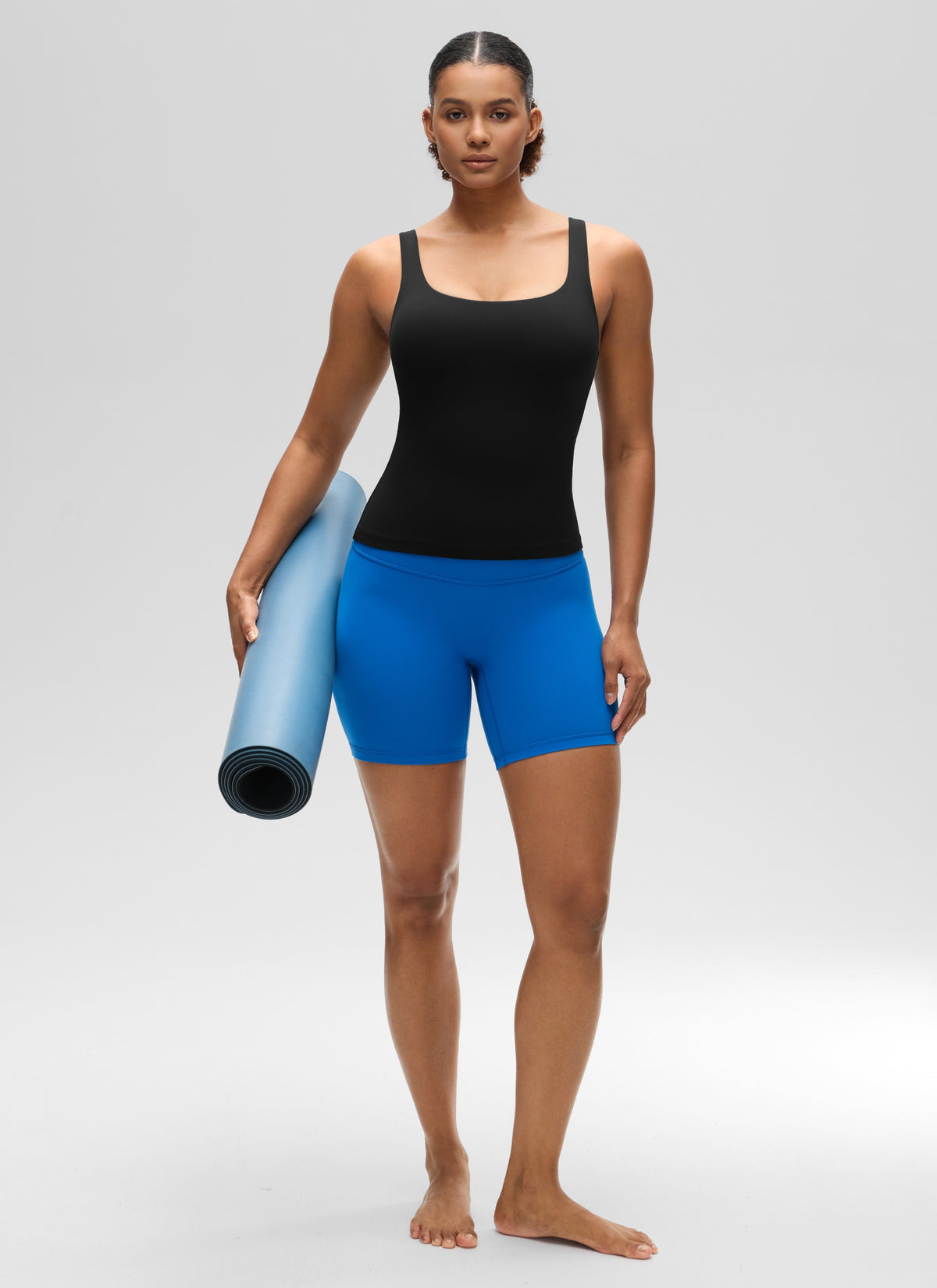 CRZ YOGA Women's SlimFit Tops Butterluxe Built-in Bra U Neck Tanks Black @model_info:Barbara