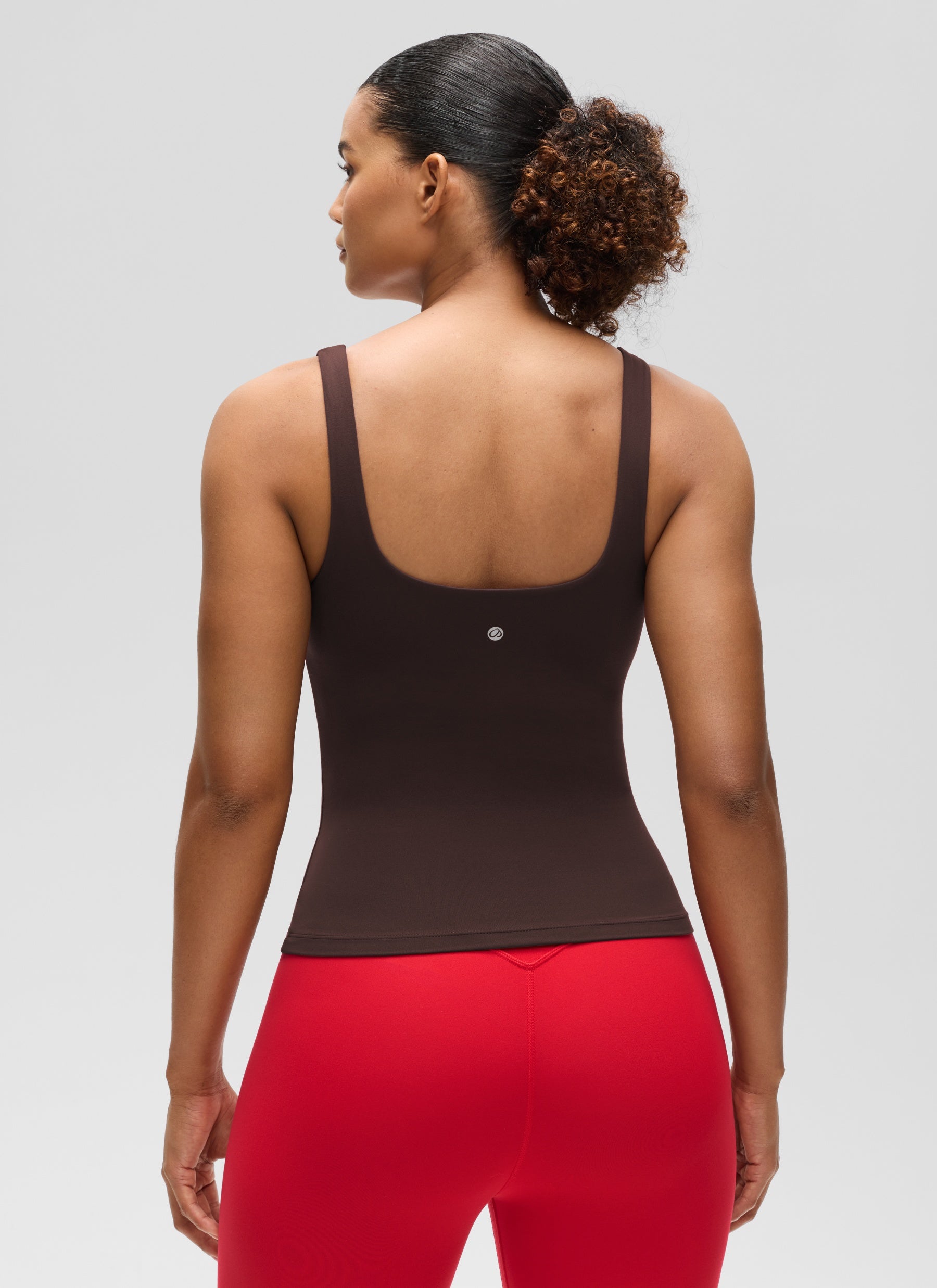 CRZ YOGA Women's SlimFit Tops Butterluxe Built-in Bra U Neck Tanks Hot Fudge Brown