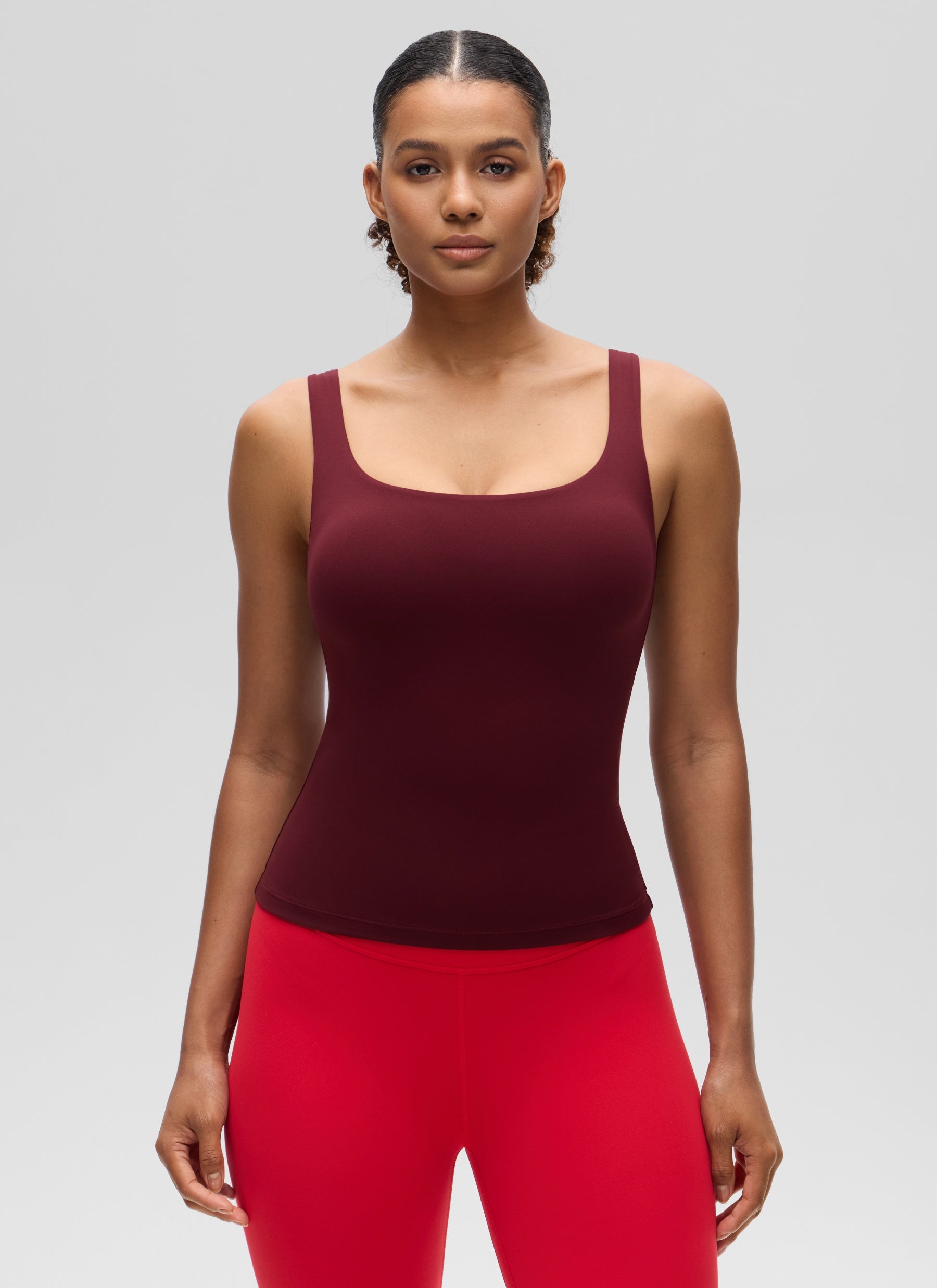 CRZ YOGA Women's SlimFit Tops Butterluxe Built-in Bra U Neck Tanks Red Merlot