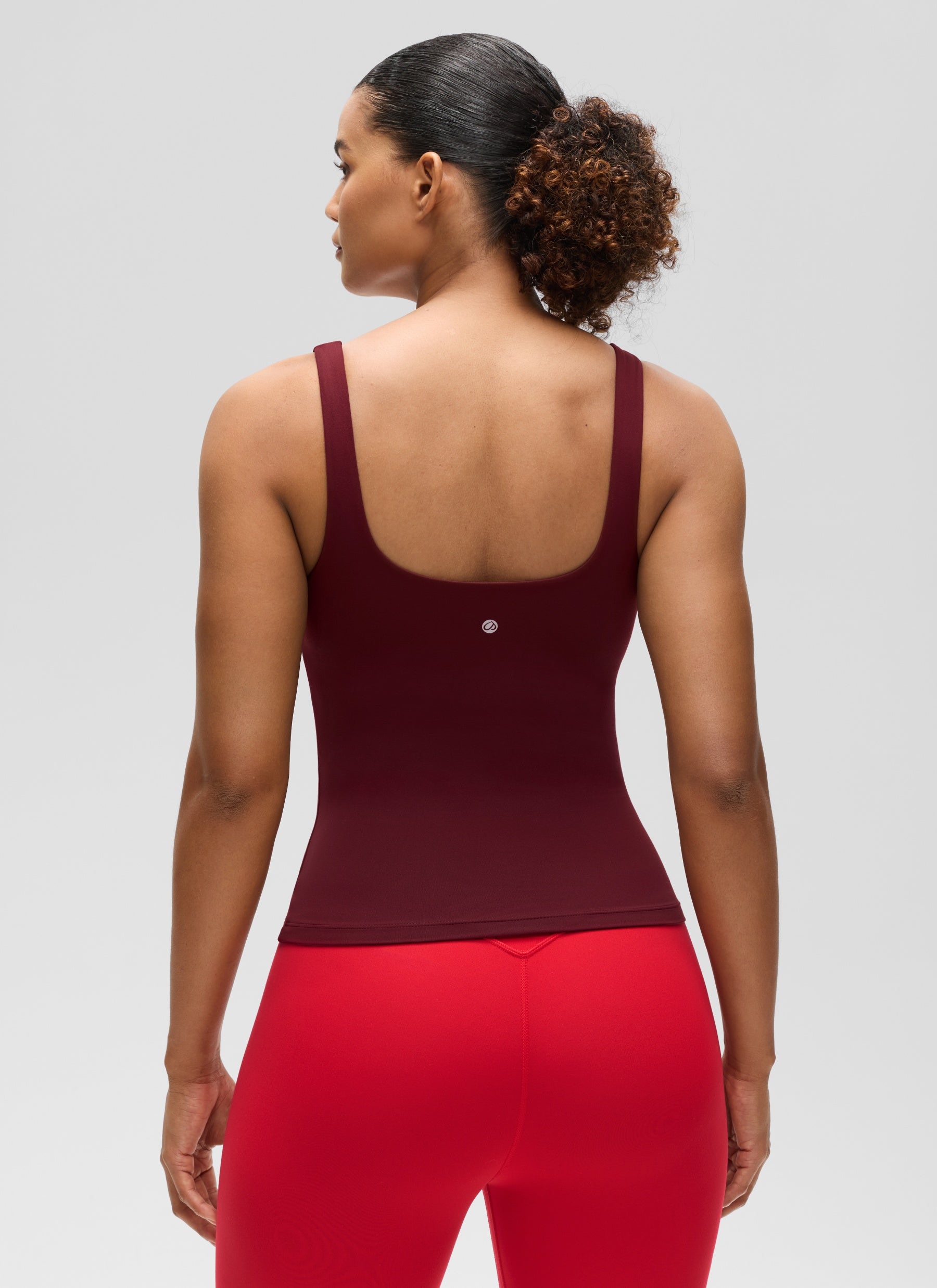 CRZ YOGA Women's SlimFit Tops Butterluxe Built-in Bra U Neck Tanks Red Merlot