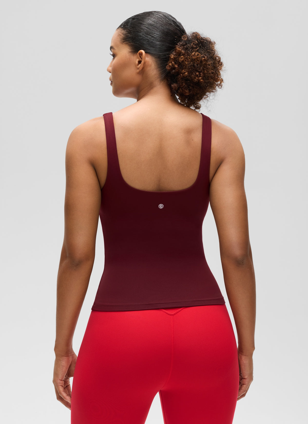CRZ YOGA Women's SlimFit Tops Butterluxe Built-in Bra U Neck Tanks Red Merlot @model_info:Barbara