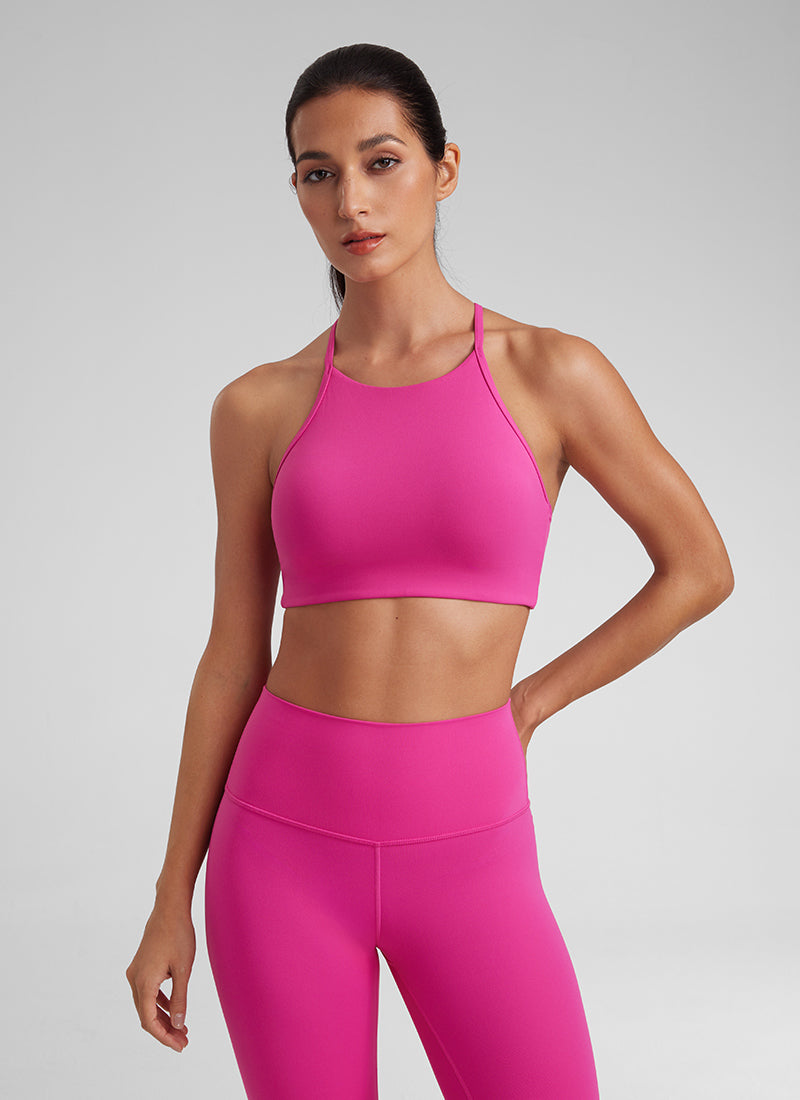 CRZ YOGA Butterluxe Womens High Neck Y Racerback Sports Bra Thin Strap Hibiscus Purple