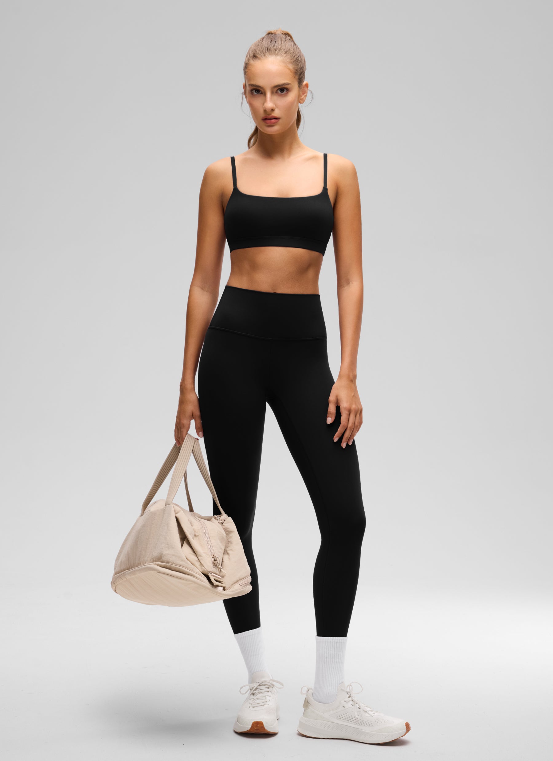 CRZ YOGA Womens Butterluxe Adjustable Spaghetti Strap Scoop Neck Bra Black
