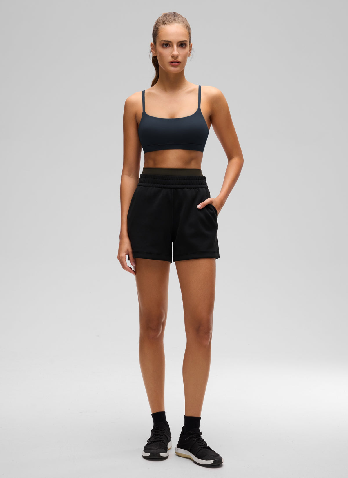 CRZ YOGA Womens Butterluxe Adjustable Spaghetti Strap Scoop Neck Bra True Navy @model_info:Anano