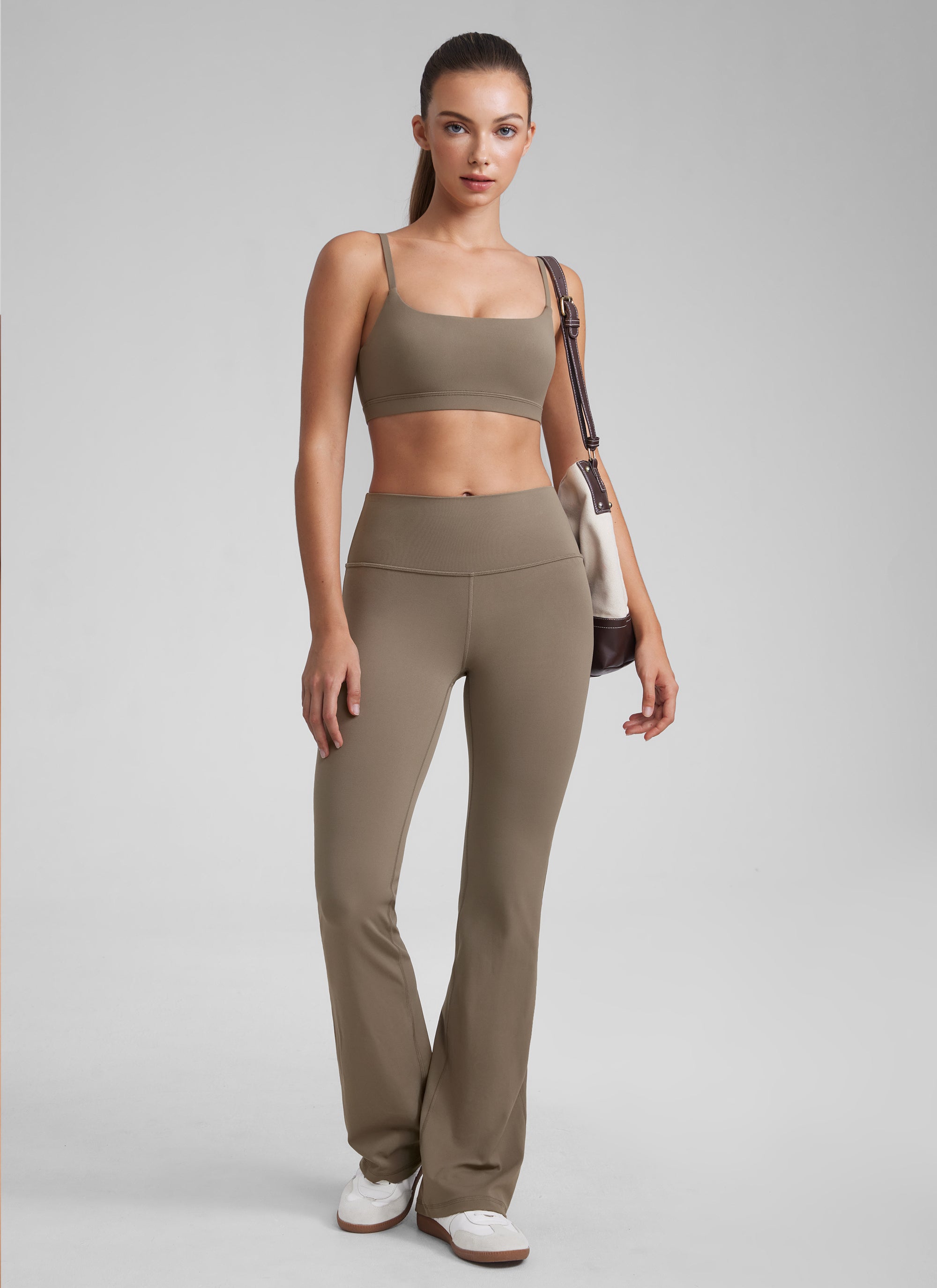 CRZ YOGA Womens Butterluxe Adjustable Spaghetti Strap Scoop Neck Bra Nomad Grey