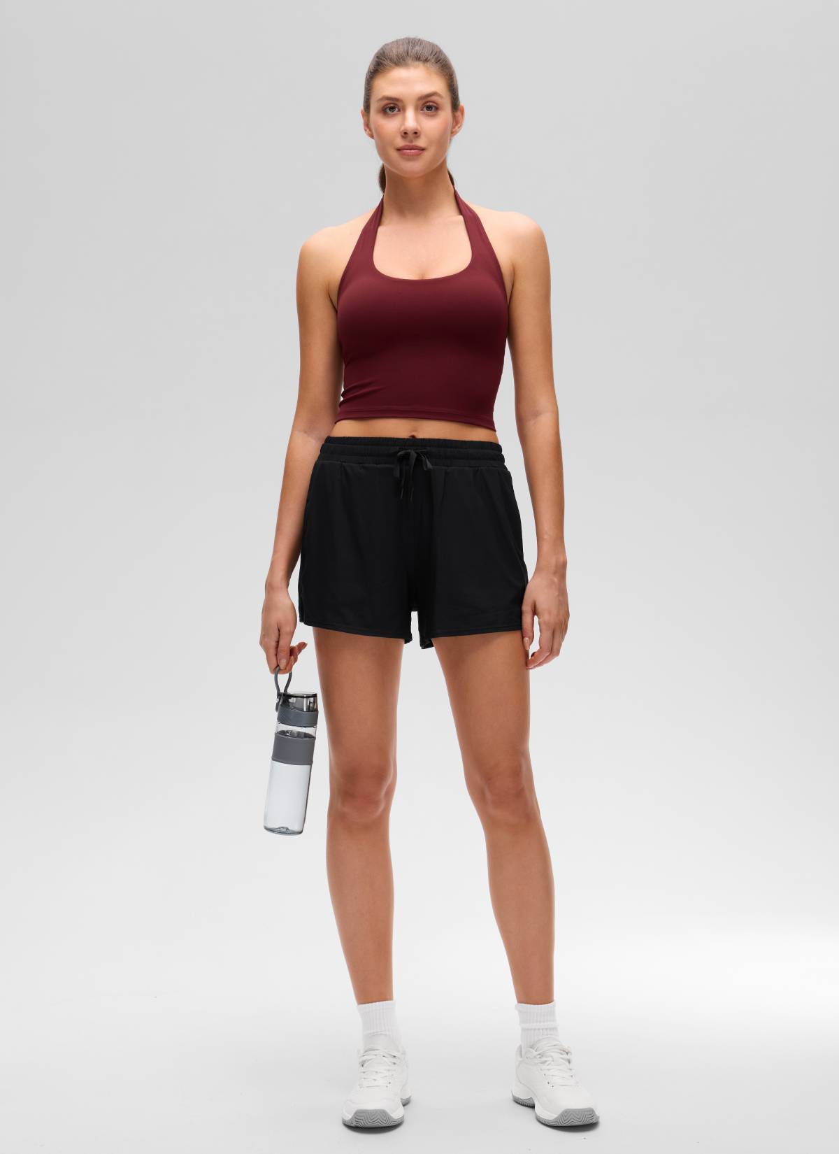CRZ YOGA Womens Butterluxe Halter Longline Sports Bra Crop Tank Tops Red Merlot @model_info:Gelya