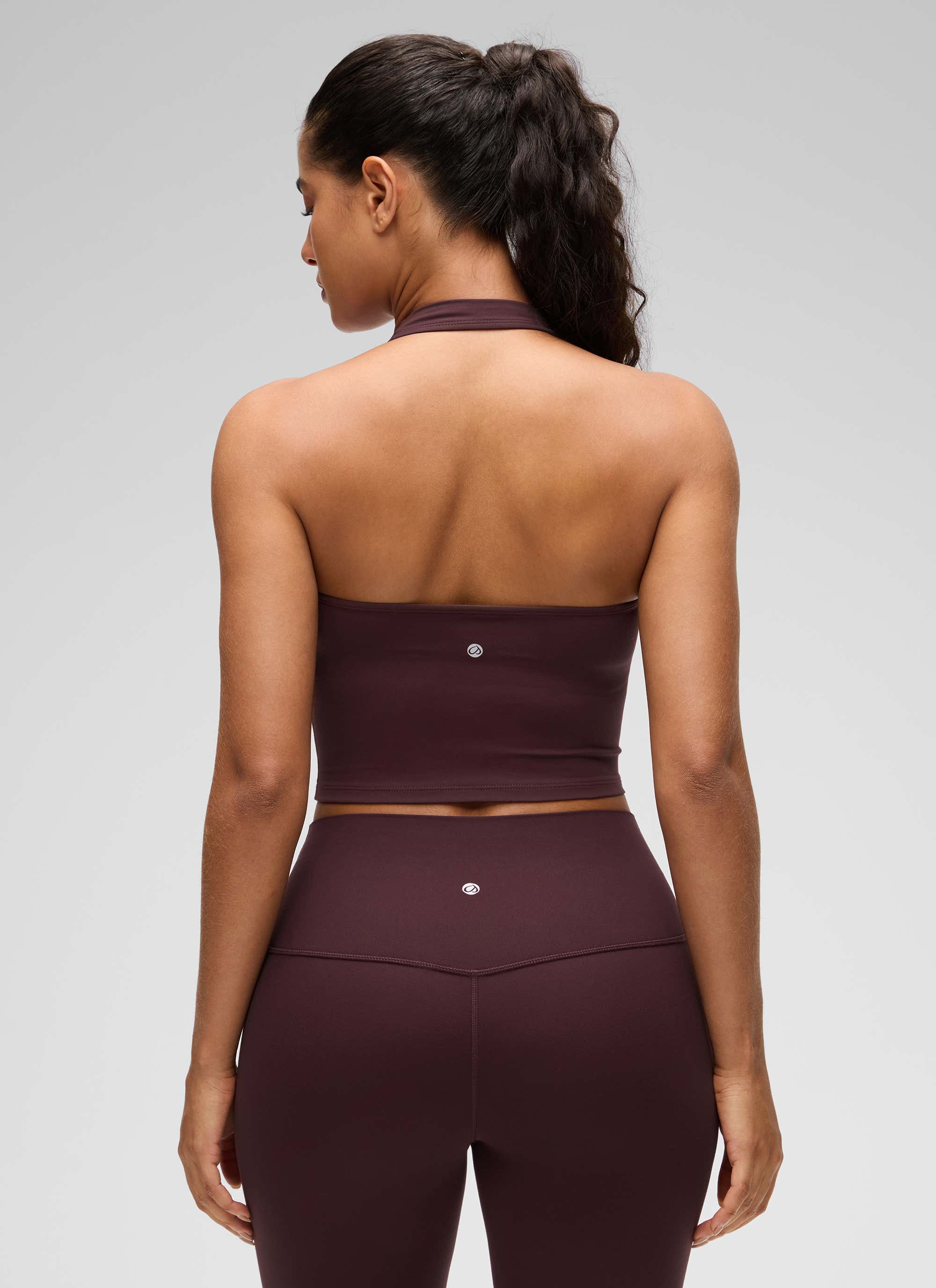CRZ YOGA Womens Butterluxe Halter Longline Sports Bra Crop Tank Tops Ripe Plum @model_info:Carol