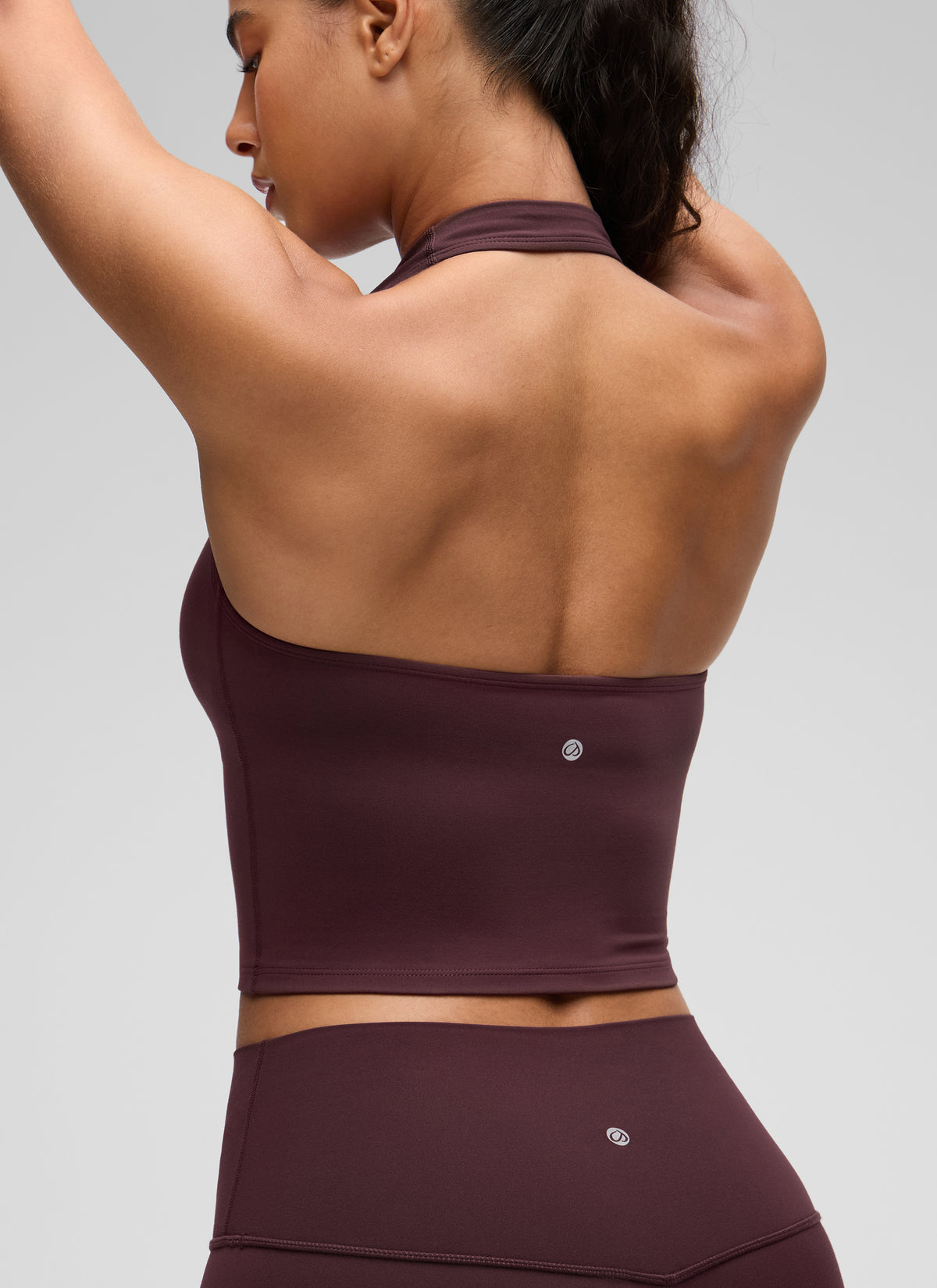 CRZ YOGA Womens Butterluxe Halter Longline Sports Bra Crop Tank Tops Ripe Plum @model_info:Carol