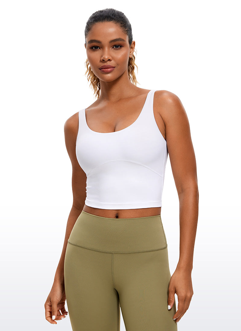CRZ YOGA Women's Tight Fit Tops Butterluxe Built-in Bra U Back Tank White