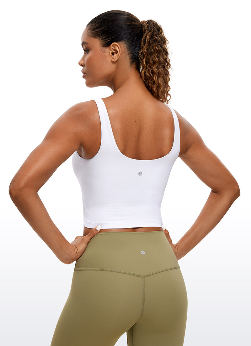 CRZ YOGA Women's Tight Fit Tops Butterluxe Built-in Bra U Back Tank White