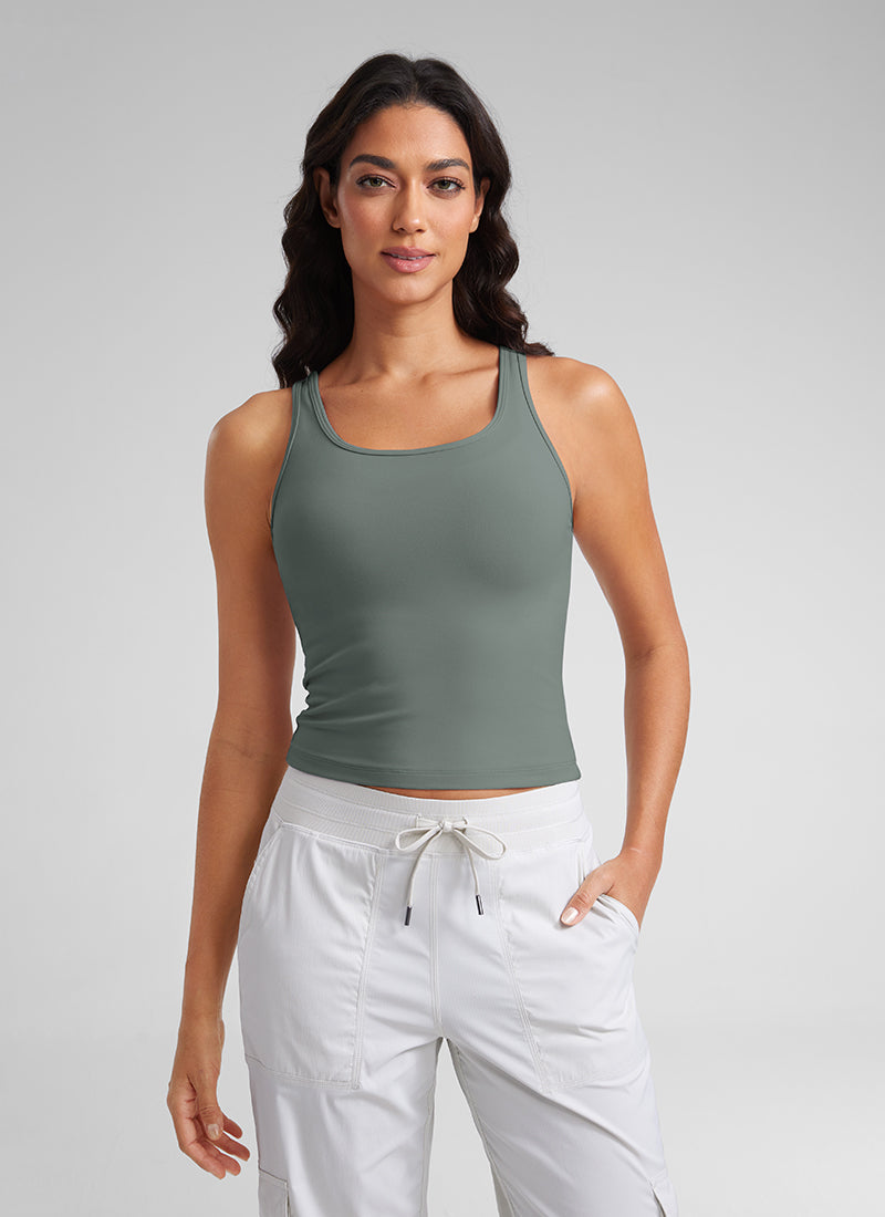 CRZ YOGA Women's Yoga Butterluxe Tight Fit Tank Tops Racerback Grey Sage