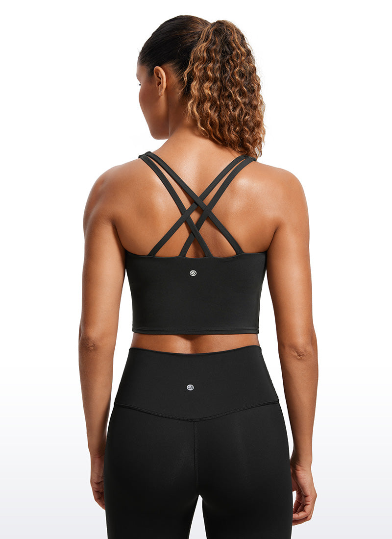 CRZ YOGA Womens Butterluxe Strappy Longline Criss Cross Sports Bra Black
