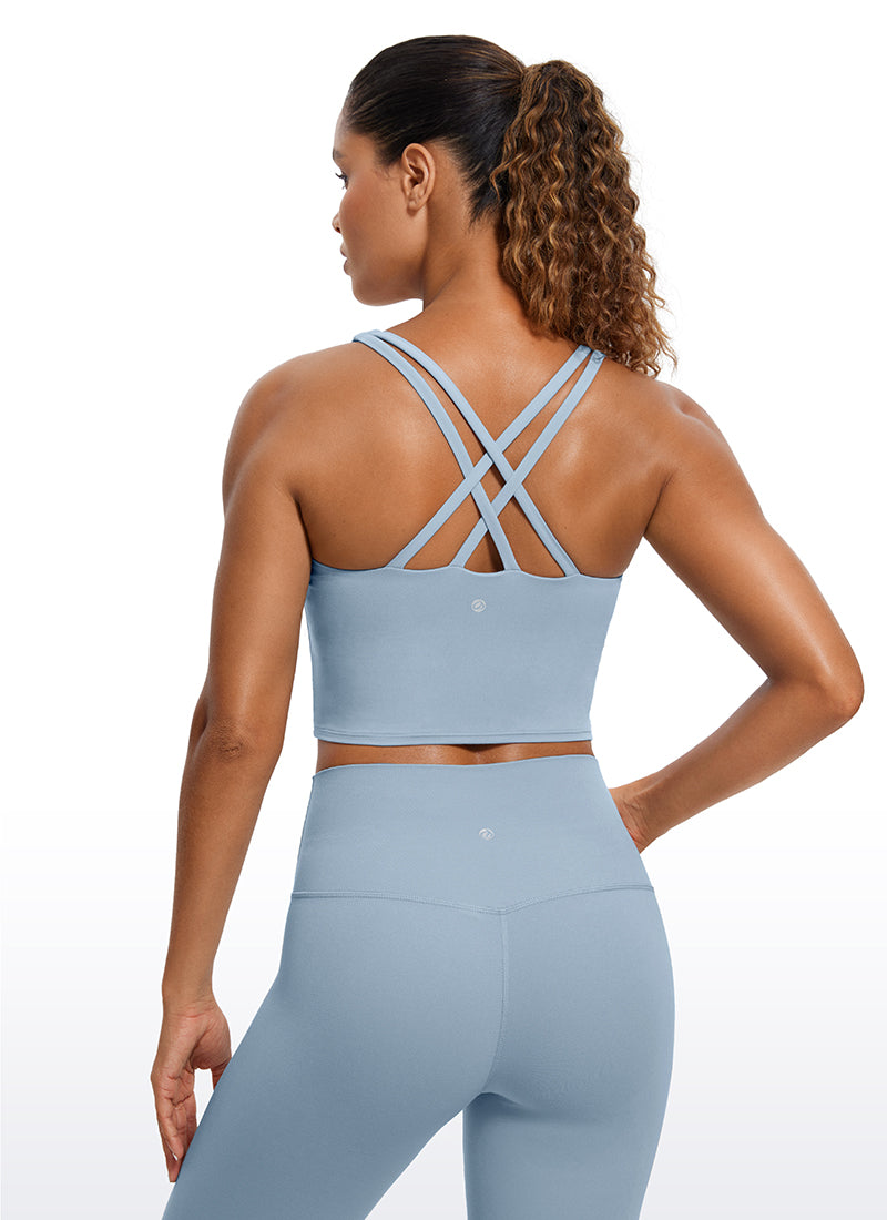 CRZ YOGA Womens Butterluxe Strappy Longline Criss Cross Sports Bra Cambric Blue