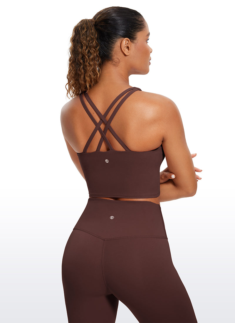 CRZ YOGA Womens Butterluxe Strappy Longline Criss Cross Sports Bra Taupe