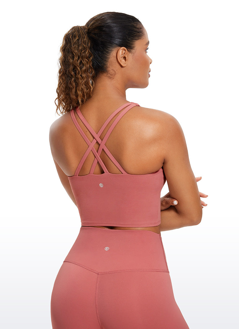 CRZ YOGA Womens Butterluxe Strappy Longline Criss Cross Sports Bra Briar Rose