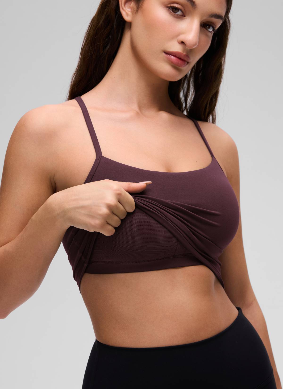 CRZ YOGA Womens Butterluxe Y Back Longline Sports Bras Crop Tank Top Ripe Plum
