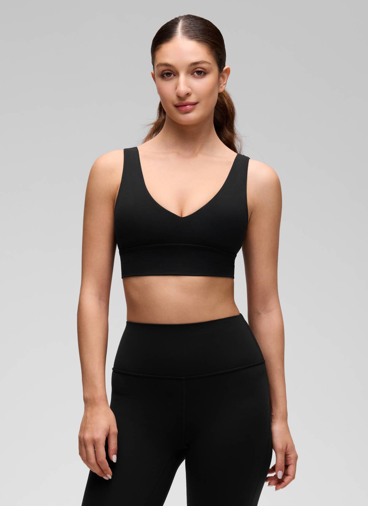 CRZ YOGA Women's Light Support Butterluxe Yoga Bra Longline U back V Neck Black