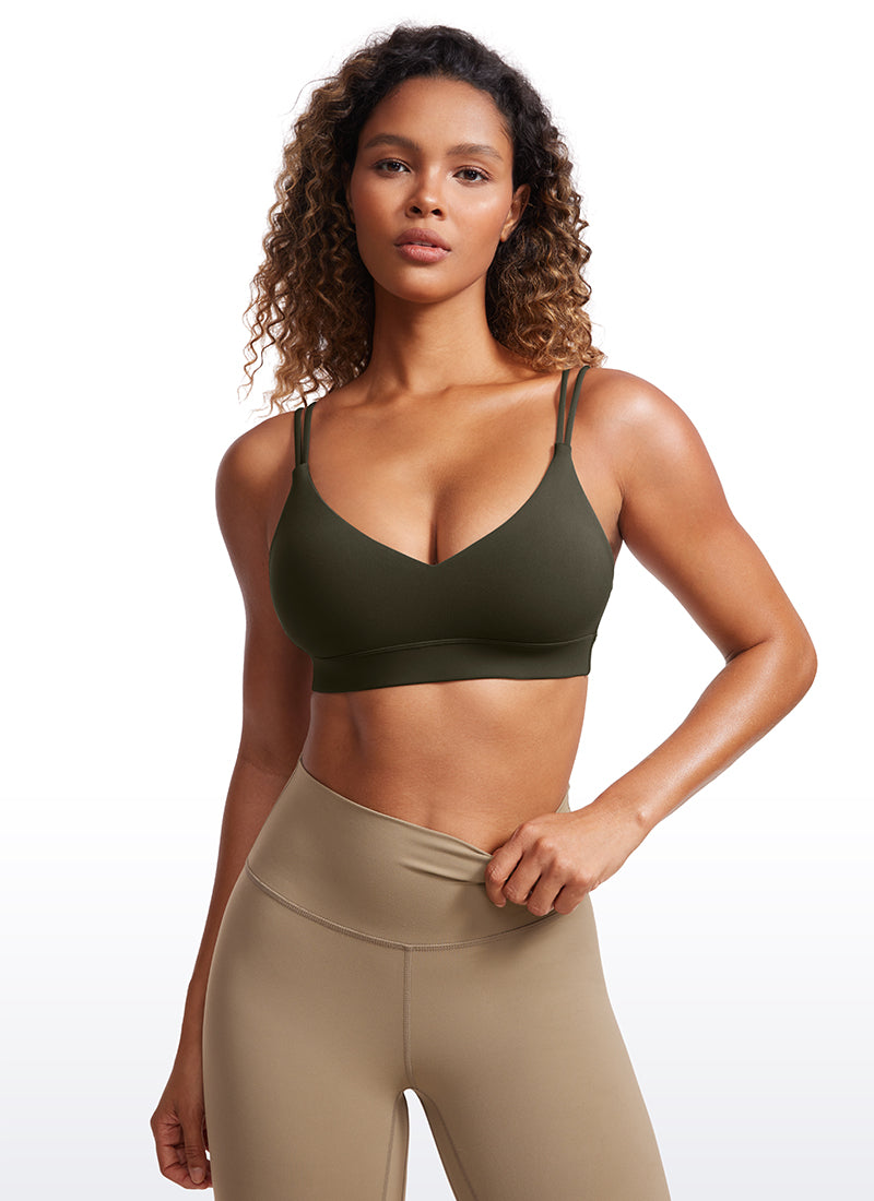 CRZ YOGA Women's Light Support Butterluxe Yoga Bra Strappy back Olive Green