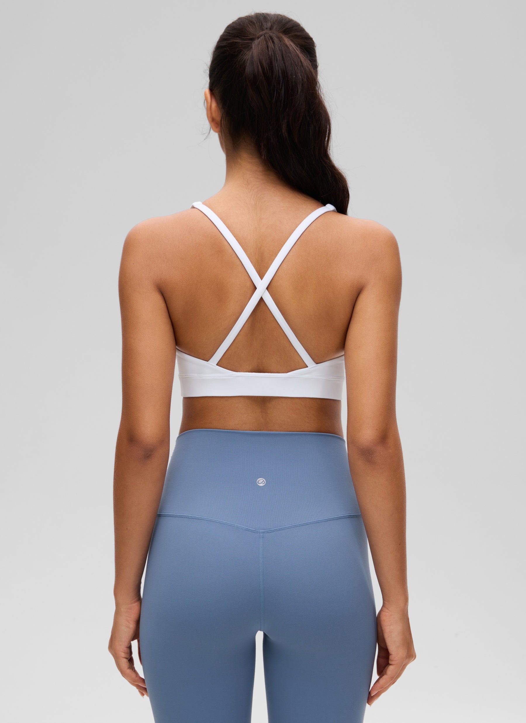 CRZ YOGA Women's Light Support Butterluxe Yoga Bra Strappy back V Neck White @model_info:Liss