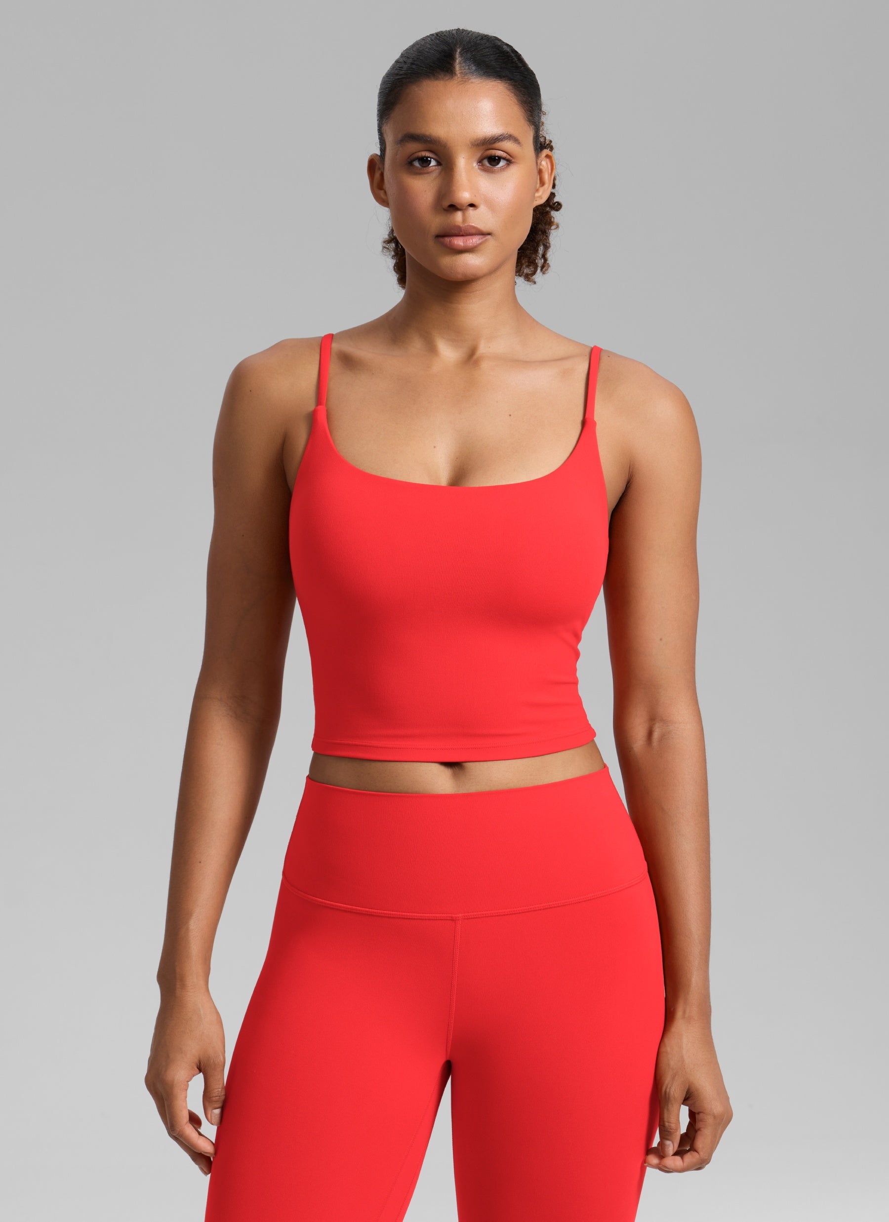 CRZ YOGA Womens Butterlift Scoop Neck U Back Yoga Longline Sports Bra Deep Red