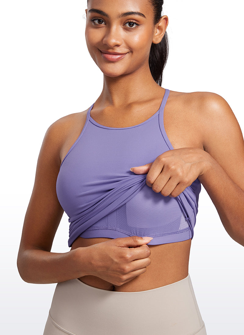 CRZ YOGA Women's Yoga Butterluxe Halter High Neck Padded Tanks Y Back Dark Lavender Purple