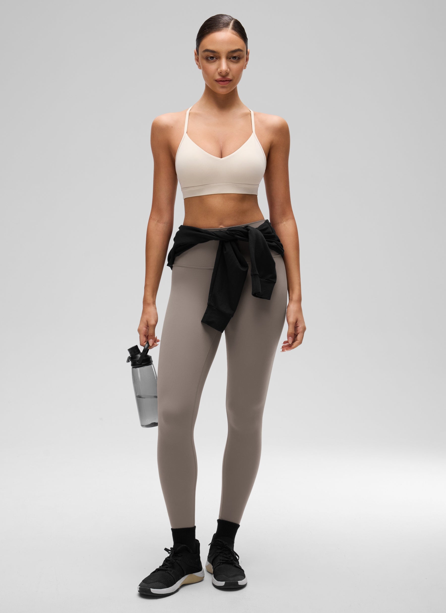 CRZ YOGA Butterluxe Womens V Neck Camisole Yoga Padded Sports Bra Mojave Tan @model_info:Anano